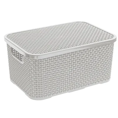 Produktbild von BranQ Rattan Korb mit Deckel Aufbewahrungskorb Aufbewahrungsbox grau 10 Liter