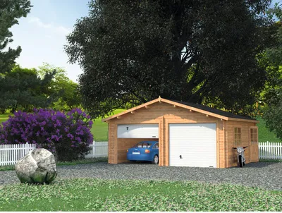 Produktbild von Doppelgarage Palmako Roger 28,4 m² mit Sektionaltoren 575 x 510 cm tauchgrundiert braun