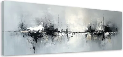 Produktbild von Leinwandbild Schwarz-Weiß-Abstraktion auf grauem Hintergrund 150x50 Feeby Grau bild für die wand bereit zum aufhängen