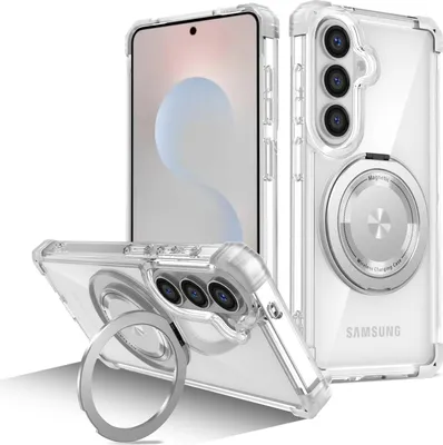 Obrázek produktu pro Pouzdro pro Samsung Galaxy S26 magnetický držák prstenu, stojánek, kompatibilní s MagSafe, vojenská ochrana, průhledné pouzdro Průhledný