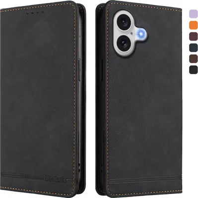 Obrázek produktu pro Pouzdro pro iPhone 17, retroPolyuretankožené flip pouzdro s stojánkem a přihrádkami na karty Černý