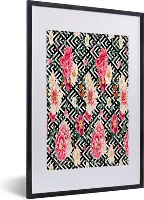 Produktbild von MuchoWow® MuchoWow® Gerahmtes Poster Blumen - Schmetterling - Pastell 40x60 cm - Poster mit zchwarzem Bilderrahmen - Poster in Rahmen