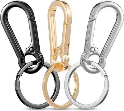 Image de Porte-clés métalliques - mousqueton - pour attacher les clés - déverrouillage rapide - lot de 3 - or, argent, noir