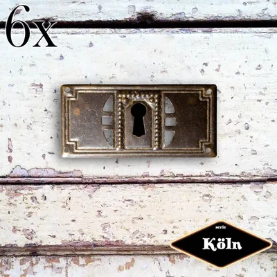 Produktbild von Schlüsselplatte mit Schlüsselloch, Eisen in Antikmessing, Serie "Köln", 6er Pack