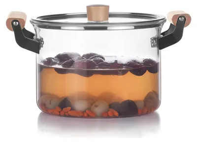 Produktbild von 3,5-l-Klarglastopf zum Kochen auf dem Herd – Glas-Simmertopf, großer Glaskochtopf mit Holzgriff, Glasbrattopf mit durchsichtigem Deckel zum Kochen von Pasta, Nudeln, Suppe, Milch