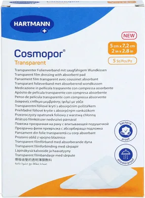 Obrázek produktu pro Cosmopor průhledný filmový obvaz 5x7,2 cm sterilní 5 ks