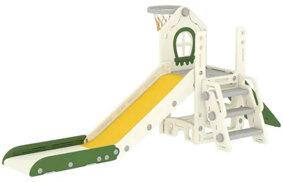 Obrázek produktu pro Dětské multifunkční hřiště 5 v 1 s lezeckou konstrukcí a basketbalovým košem | Barva: krémově bílá | Rozměry: 100 x 191 x 84 cm