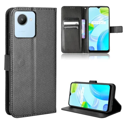 Productafbeelding van Beschermhoesje voor mobiele telefoon, geschikt voor Huawei, Motorola, Xiaomi, ZTE. Case/cover met kaarthouder, kleur: zwart, model: Realme C30 4G