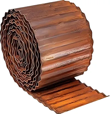 Zdjęcie produktu dla Relaxdays Obramowanie trawnika, 10 m x 15 cm, metalowe, w stylu postarzanym, w rolce, elastyczne obramowanie rabat, obramowanie do rabat i trawników, brązowe