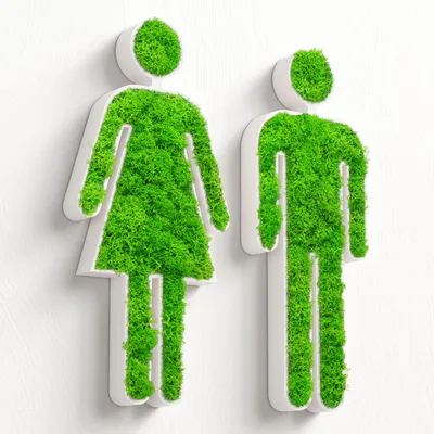 Produktbild von MOOSWERK WC Türschild Frau & Mann mit echtem Moos | Selbstklebendes Toilettenschild für Gäste-WC, Unisex-Toilette & Badezimmer in Weiß | Natürliches Moosbild Türdeko ohne Bohren
