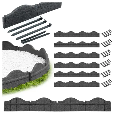Produktbild von Rasenkanten - 6 Stück - 7,08 Meter - Grau - Wetterfest & Frostsicher - aus Recyceltem Gummi - Beeteinfassungen - Flexibel