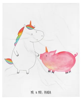 Produktbild von Mr. & Mrs. Panda Plaid Einhorn Schwein - Weiß - Geschenk, Tagesdecke, Einhörner, Wohndecke, Bettdecke, Unicorn, Kuscheldecke, Decke, Schweinchen, Freundin