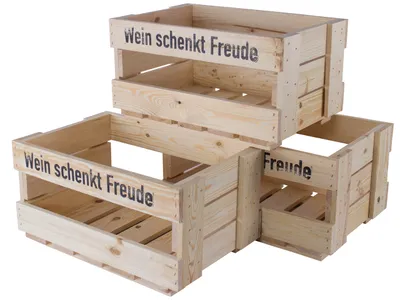 Produktbild von 4x WEINKISTEN mit Aufdruck: Wein schenkt Freude/ NEU / 46x30,5x24cm / dekorative Geschenkbox