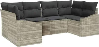 Zdjęcie produktu dla vidaXL Sofa z poduszkami 6-częściowa z jasnoszarego polirattanu