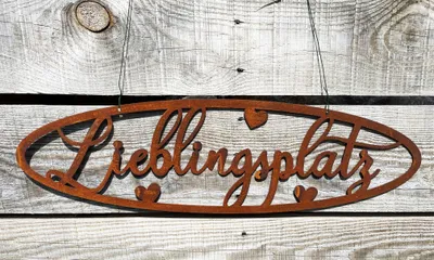 Produktbild von Schild Lieblingsplatz zum Aufhängen 50x15cm Edelrost Gartendeko Rost Wandhänger Wanddeko Tafel Spruchtafel Metall Türdekoration Geschenk