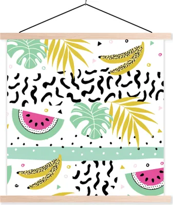 Produktbild von MuchoWow® Textilposter Sommer - Obst - Muster 120x120 cm mit holzfarbenen Rahmen - Textil-Poster
