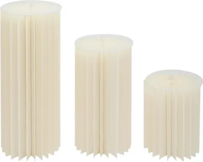 Immagine prodotto di Colonne decorative cilindriche - Set di piedistalli in cartone - 3 pezzi - Pieghevoli - Per tavoli da matrimonio e da dessert - Altezza 60-100 cm - Giallo chiaro