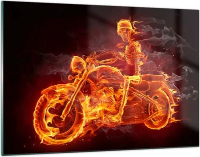 Produktbild von Bilder auf glas - Motorrad Flammen Skelett - 120x80cm - Glasbilder - Wandbilder - Kunstdruck - zum Aufhängen bereit - Wanddekoration aus Glas - Glas Bilder - Wandbild auf Glas - GAA120x80-2652