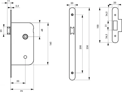 Image de Serrure encastrable pour porte intérieure, axe 50mm, bouts ronds, zingué - THIRARD