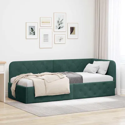 Produktbild von "Schlussverkauf" Einzelbett 1 PLACE - EckBettgestell einzel - mit Kopfteil - Dunkelgrün 80x200 cm Samt C3121