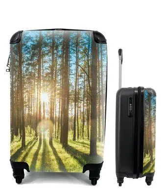 Produktbild von MuchoWow® Koffer Handgepäck Trolley Rollkoffer Kleine Reisekoffer mit 4 Rollen - Sonne - Bäume - Landschaft - Gras - Cabin Size < 55x40x23 cm & 55x40x20 cm - Fotokoffer - Kabinenkoffer - Boardgepäck - Reise-Box - Reisekoffer - Reisegepäck - Koffer mit Bild - Trolley für Kinder