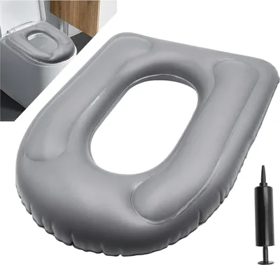 Produktbild von Aufblasbare Toilettensitzauflage mit Saugnapf - Graue Sitzauflage mit Handpumpe - Booster für Erwachsene, Senioren, Behinderte