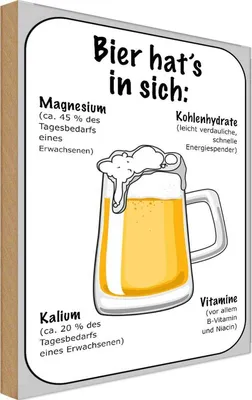 Produktbild von vianmo Holzschild 18x12 cm Bier Magnesium Kalium Vitamine