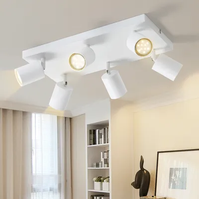 Produktbild von ZMH LED Deckenleuchte Weiß Deckenstrahler: GU10 Deckenlampe 6 Flammig 330°Schwenkbar Deckenspots Industrial Modern für Wohnzimmer Schlafzimmer Küche Flur