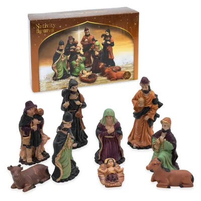 Produktbild von Weihnachtskrippe Figuren 9er Set - Größe L / 4,5 cm bis 11 cm - 9 detailgetreue Krippen Figuren