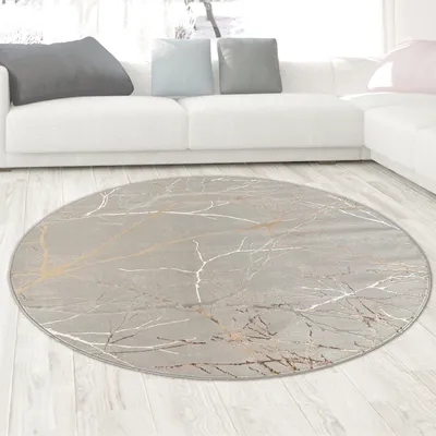 Produktbild von Moderner Designerteppich mit glänzenden Ästen abstrakt gold Größe - 200 cm Rund