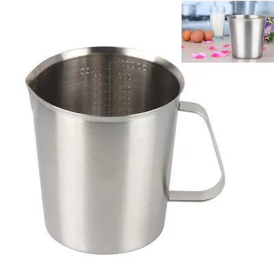 Produktbild von Messbecher Edelstahl 1L, Milchkännchen Messkanne Milk Pitcher für Küche Kaffee Latte Cappuccino