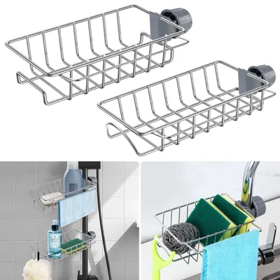 Image de Étagère de douche sans perçage - Lot de 2 - Organisateur de salle de bain - Acier inoxydable