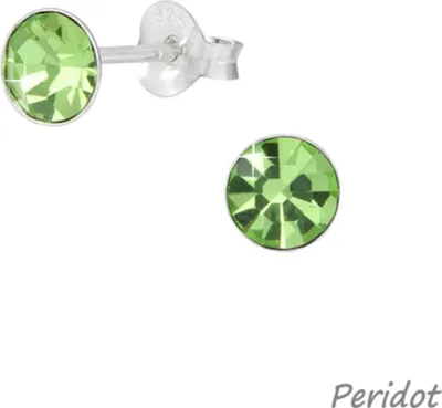 Produktbild von Kristall Ohrstecker rund: 925 Silber Ohrringe „Solitär“ 5 mm Peridot