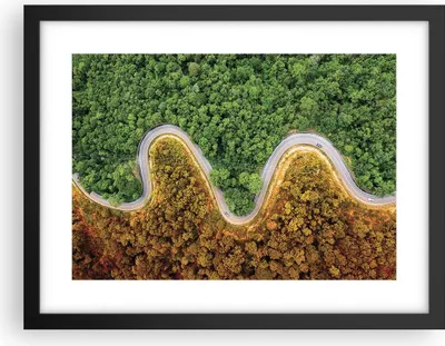 Produktbild von Gerahmtes Poster - Schwarzer Rahmen - Luftaufnahmen Weg Wald - 40x30 cm - Wand Bild - Wanddeko - Wandbilder - Kunstposter - Wandposter - Bilderrahmen - Bilder - Kunstdruck - P2BAA40x30-4659