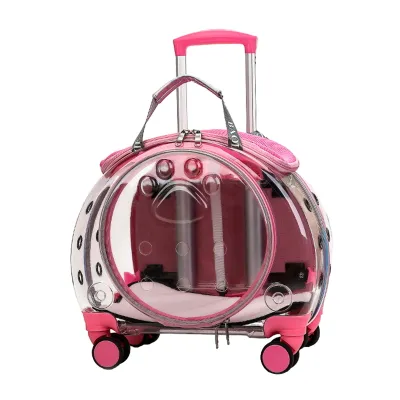 Produktbild von Trolley für Haustiere, klare Belüftungslöcher, leise Räder, praktischer tragbarer Rucksack für Katzen und Hunde für unterwegs