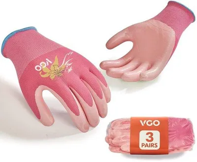 Produktbild von Famanu Gartenhandschuhe Damen - Antislip Nitrilbeschichtung - Größe S - Rosa (3 Paar)