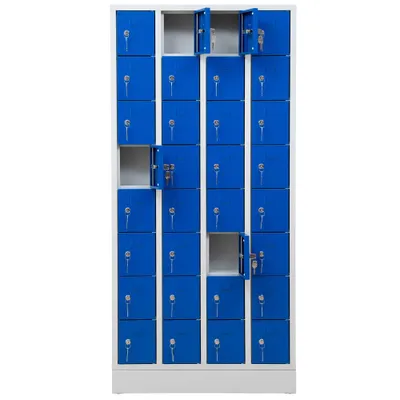 Produktbild von Gürkan Schließfachschrank lichtgrau, enzianblau 110298, 32 Schließfächer 80,0 x 15,0 x 168,0 cm