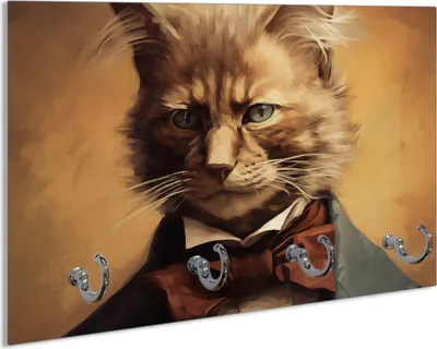 Produktbild von Wallario Schlüsselbrett aus Glas, Motiv: Katze im Anzug, 30 x 20 cm mit 4 Haken