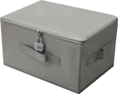 Produktbild von Aufbewahrungsbox mit Zahlenschloss - Stoffkartonbox - Grau - 35 x 22 x 17,5 cm - Medikamenten- und Spielzeugaufbewahrung