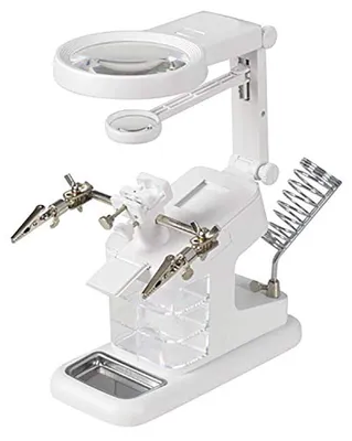 Produktbild von EUROXANTY® - Tischlupe mit LED-Licht, Schweißunterstützung, 3 x 4,5 x 25 x USB, mit Lupe und Krokodilklemmen, zum Schweißen, Modellieren, Weiß Basteln