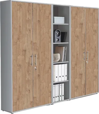 Produktbild von Aktenschrank TABOR 10 in lichtgrau / Gold Harbor Oak, Schrankwand, Büroschrank, abschließbar, Metallgriffe