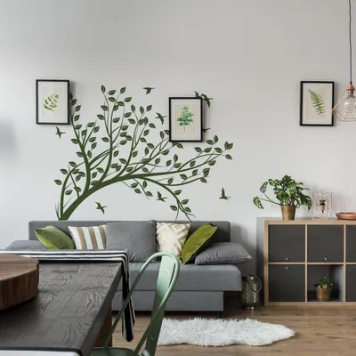 Obrázok produktu pre Decords, nástenná dekorácia – vetvička s kvetmi a vtákmi, vhodná do detskej izby, rozmer 460 x 353 cm