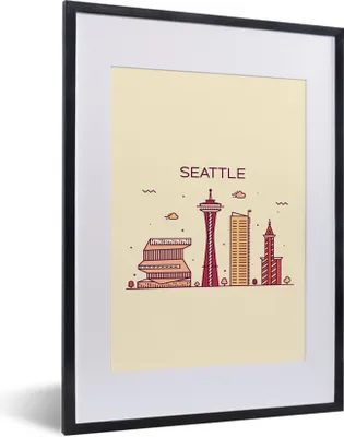 Produktbild von MuchoWow® MuchoWow® Gerahmtes Poster Seattle - Skyline - USA 30x40 cm - Poster mit zchwarzem Bilderrahmen - Wandposter Schlafzimmer