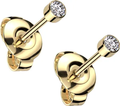 Produktbild von viva-adorno Titan Ohrstecker Ohrringe 3mm Kristall Zirkonia rund Damen Herren Damenohrstecker Z563 gold