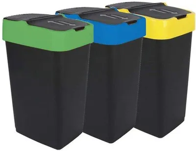 Image de Poubelle avec couvercle basculant set de 3 - 18 litres - plastique - noir avec couleurs