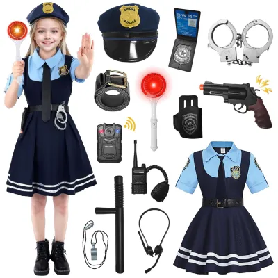 Polizeikostüm für Mädchen, 150 cm, mit Zubehör, Blau