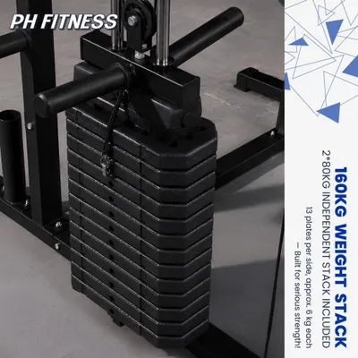 Image de PH Fitness Power Rack avec machine Smith, câble croisé et presse à jambes – bras de jammer inclus, station de musculation complète pour la salle de sport à domicile et le studio