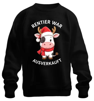 Immagine prodotto di Felpa unisex con motivo natalizio: mucca e renna divertenti, regalo carino, esaurita, nero, taglia M