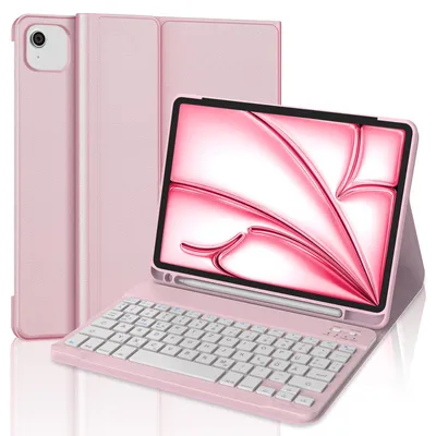 Produktbild von Tastatur für iPad Air 11 Zoll 2025/2024 - Rosa Schutzhülle mit Stifthalter