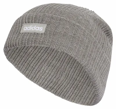 Image de Bonnet uni pour femmes et hommes, modèle Linear d'Adidas, couleur gris chiné moyen/gris uni/blanc